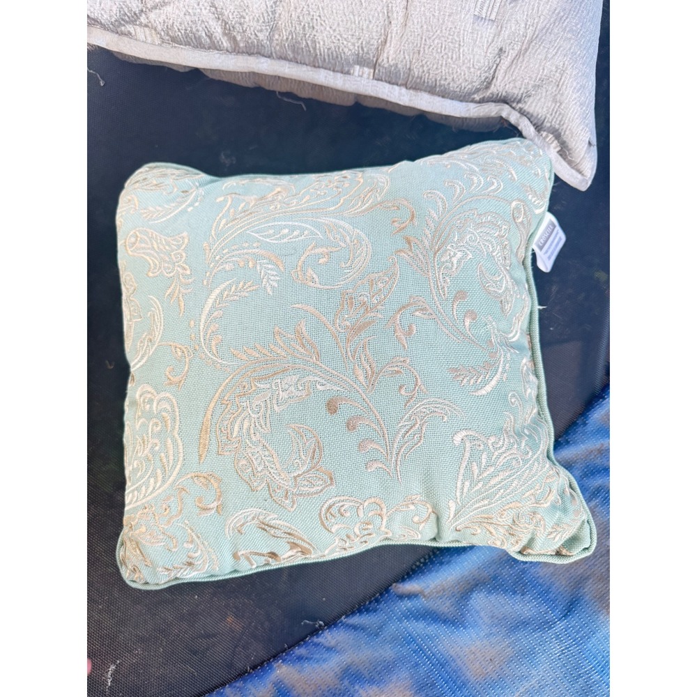 Croscill Sage Green Gold Paisley Damask Embroidered Throw Pillow 15x15 Square